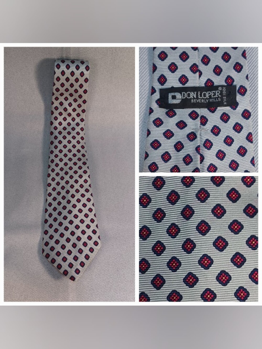 Don Loper Beverly Hills Men's Geometric Diamond Grey And Red Silk Toe